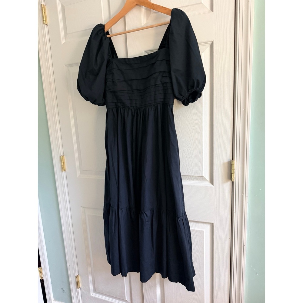 Abercrombie Emerson Poplin Puff Sleeve Midi Dress M Black Square Neck